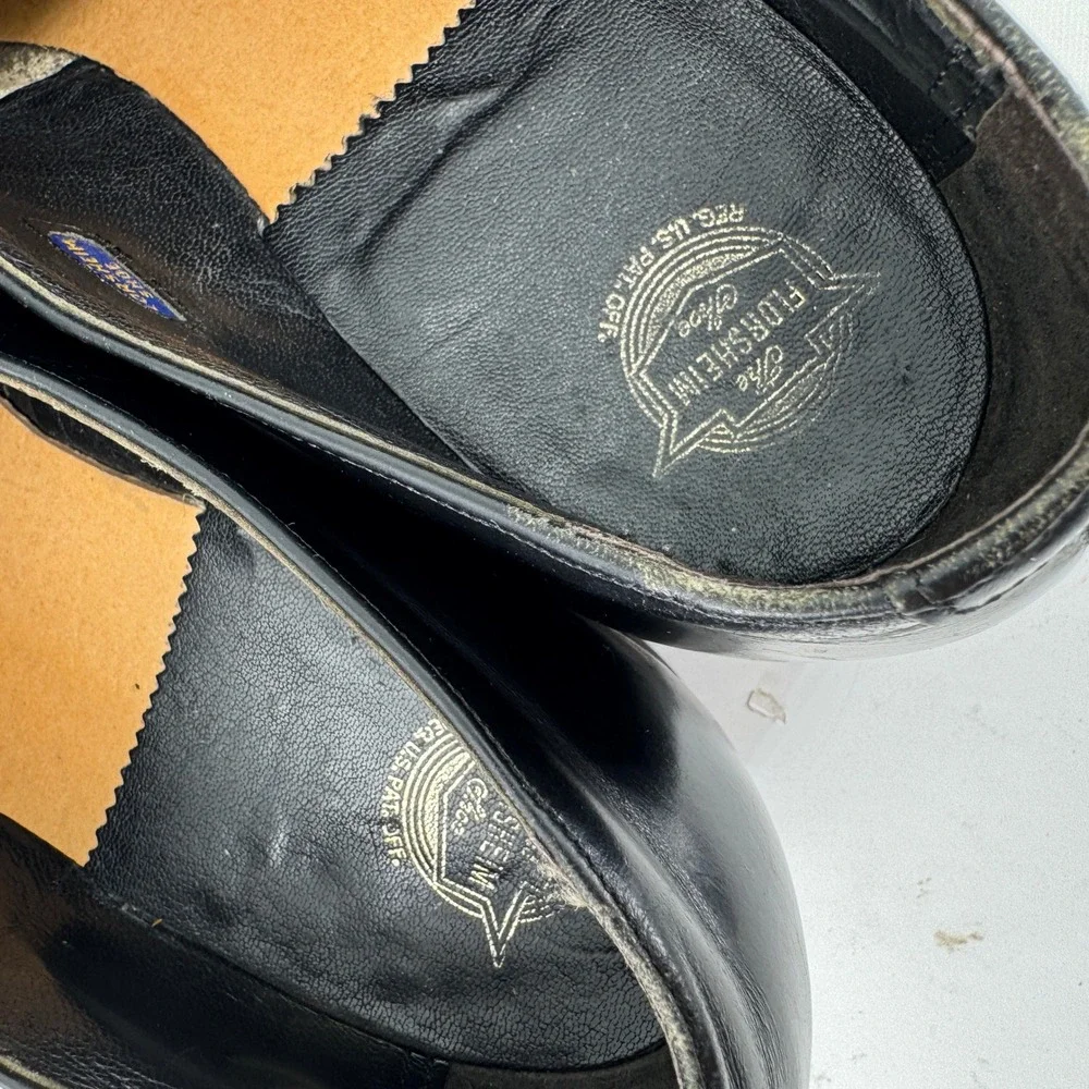 Vintage Florsheim Bit Loafers Men 9.5 D Black Leather Braided Strap Dress Shoes